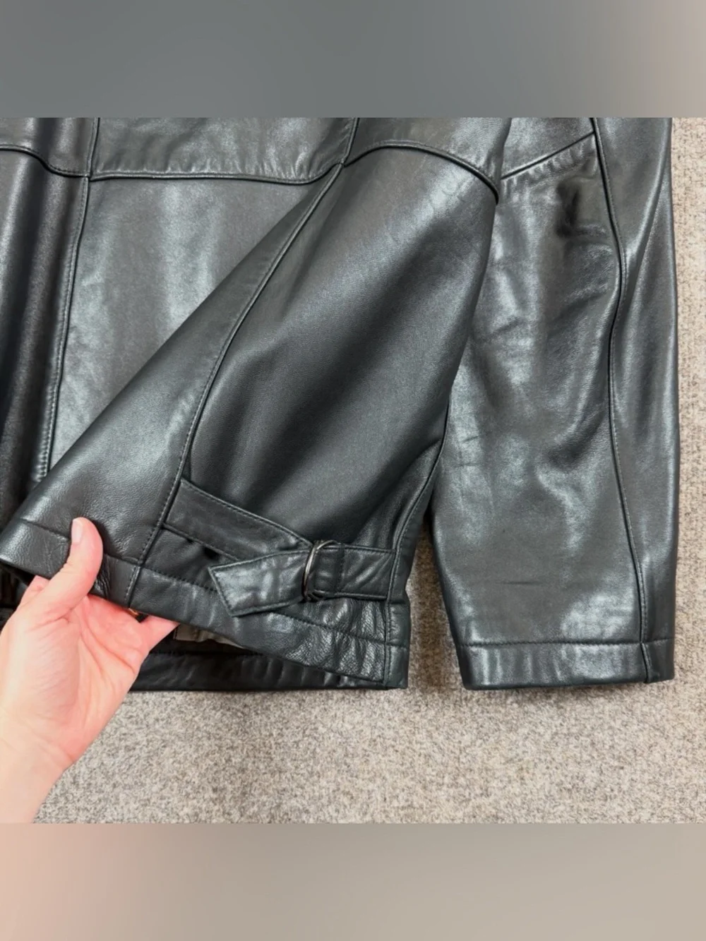 Brandini Black Genuine Leather Full Zip Moto Jacket Men’s Medium Waist Adjusters
